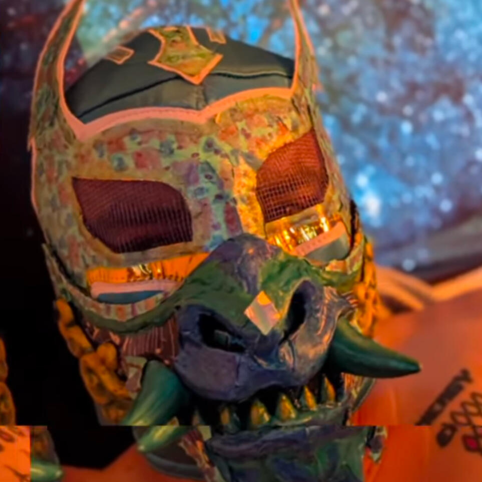 Ba.Rz 86 The Fire Voice Picture of MBPStudios premiere artist Ba.Rz 86 (bars eighty six) wearing his trademark Calavera eye mask and his Oni jaw mask. Helped craft the voice and sound of Barrio Conscious Spiritualism